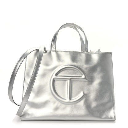 Telfar Metallic Vegan Leather Medium Shopping Bag Silver 1 of 10