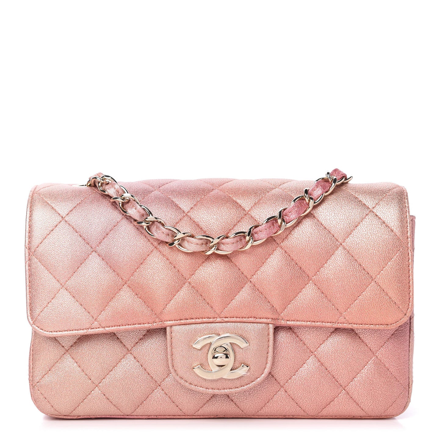 Metallic Lambskin Quilted Ombre Mini Rectangular Flap Pink