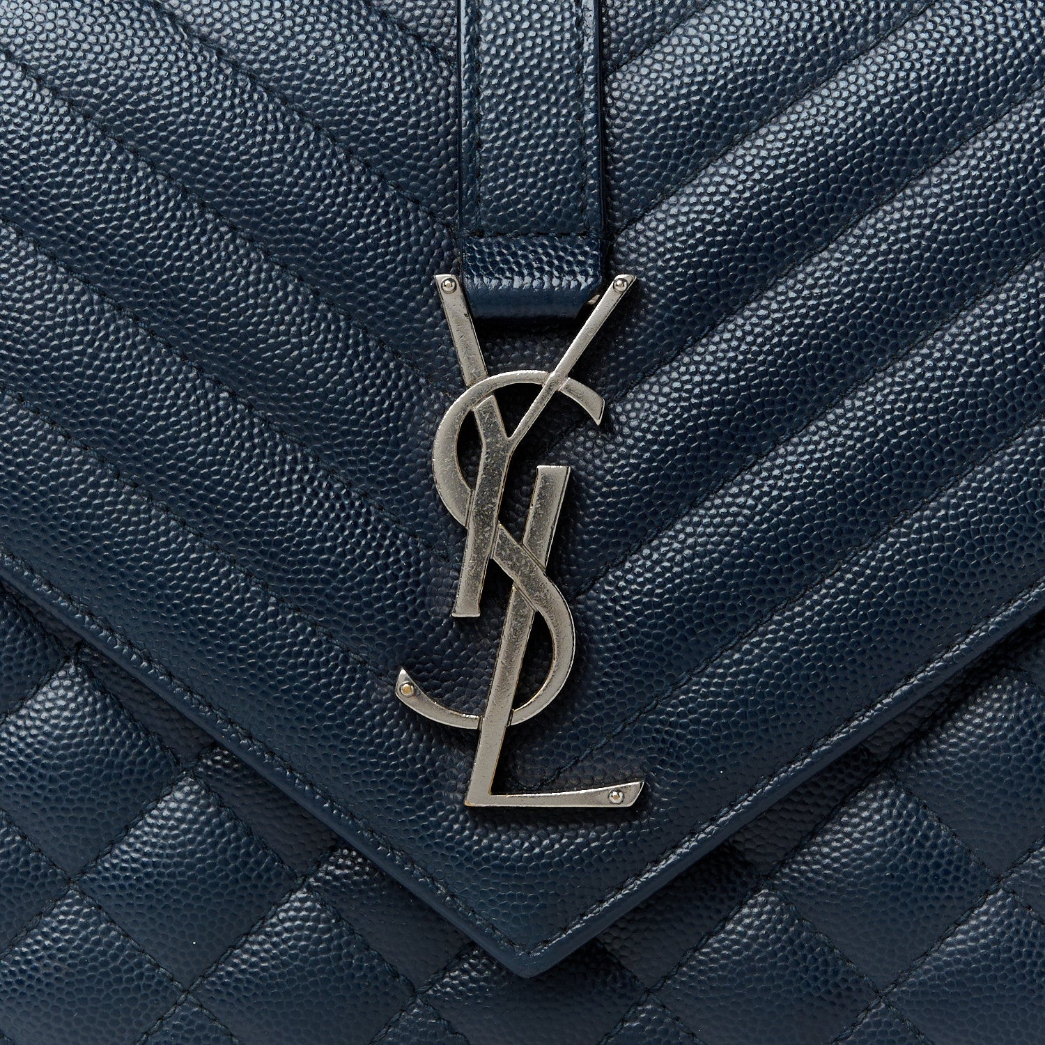 Saint Laurent Grain De Poudre Textured Mixed Matelasse Triquilt Medium Monogram Satchel Deep Marine 9 of 11