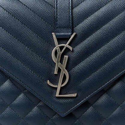 Saint Laurent Grain De Poudre Textured Mixed Matelasse Triquilt Medium Monogram Satchel Deep Marine 9 of 11