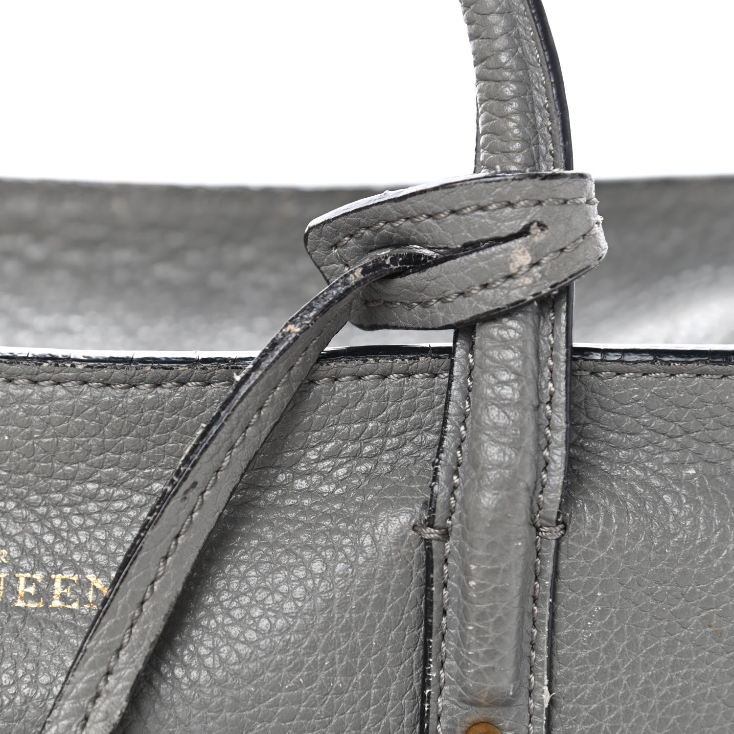 Alexander McQueen Pebbled Calfskin Small Skull Padlock Zip Around Tote Grey 8 of 14
