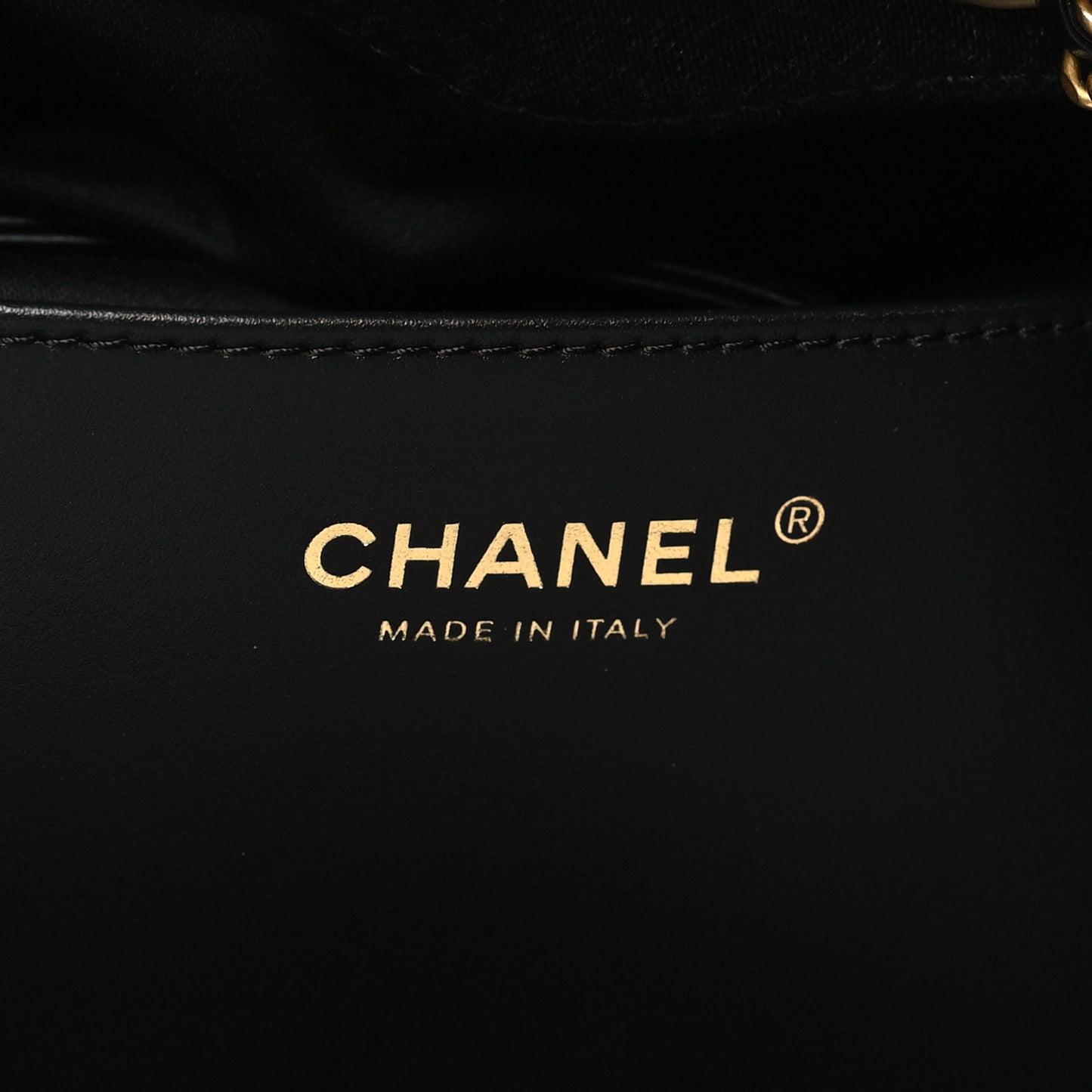 Washed Denim Quilted Large Chanel 25 Handbag Black