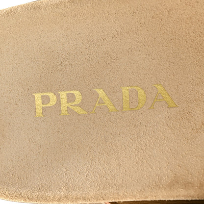 Prada Suede Metal Triangle Logo Womens Double Buckle 20mm Slide Sandals 36.5 Ecru 7 of 10