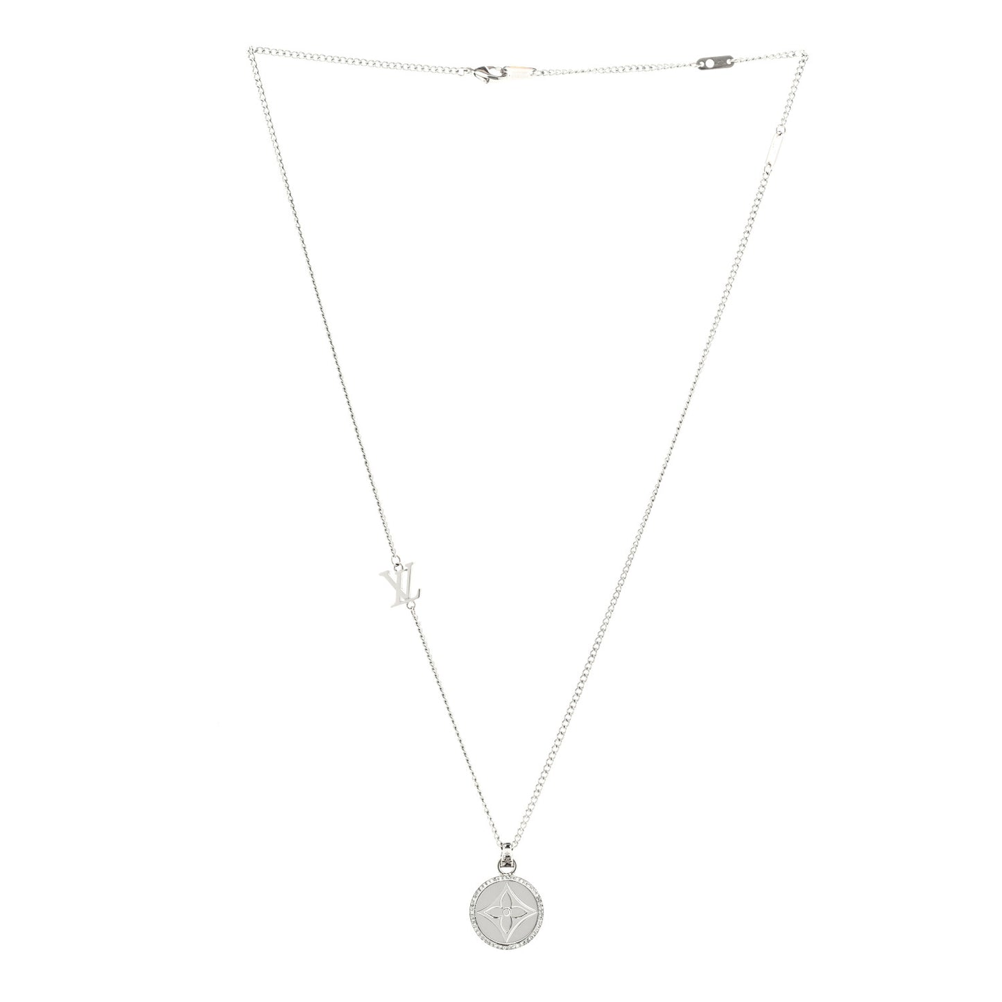 Metal Crystal Twisted Flower Pendant Necklace Silver