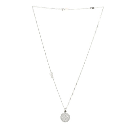 Louis Vuitton Metal Crystal Twisted Flower Pendant Necklace Silver 3 of 7