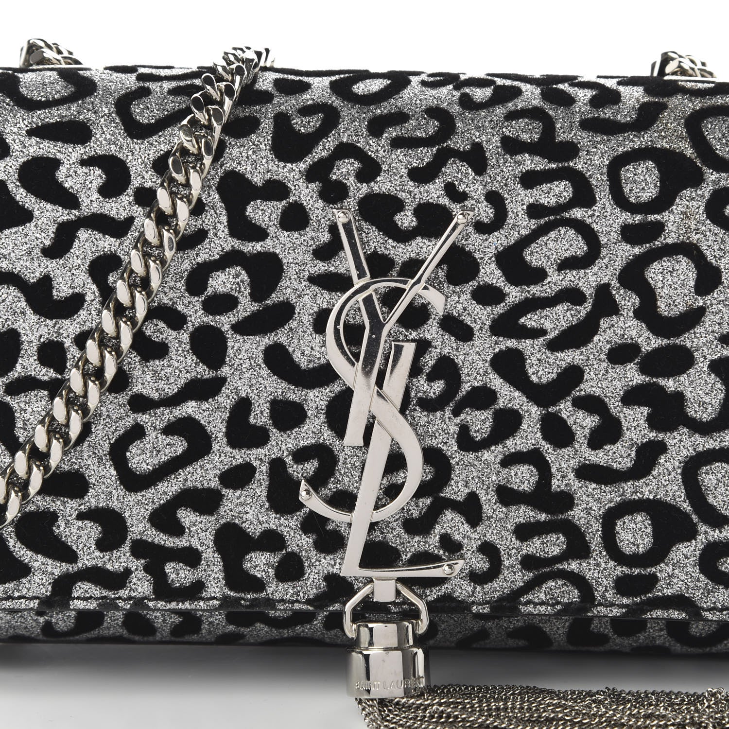 Saint Laurent Glitter Leopard Small Monogram Kate Tassel Satchel Platine Black 9 of 10