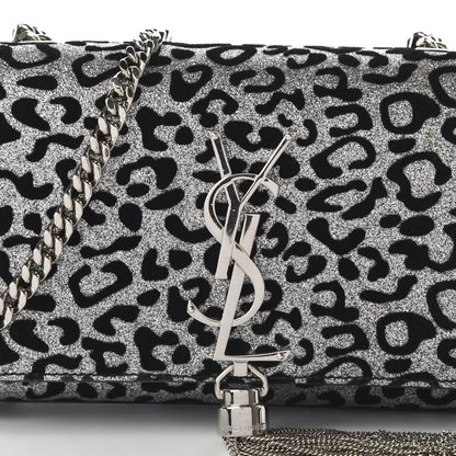 Saint Laurent Glitter Leopard Small Monogram Kate Tassel Satchel Platine Black 9 of 10