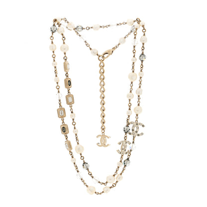 Chanel Pearl Bead Enamel CC Long Necklace Gold Grey 3 of 4