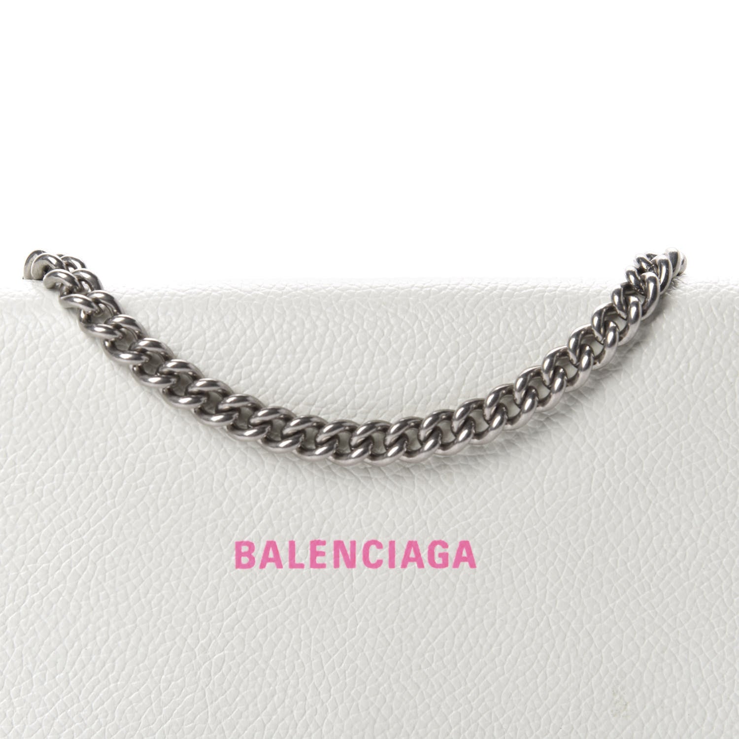 Balenciaga Grained Calfskin Logo Cash Phone Holder Wallet On Chain White Fluo Pink 11 of 12