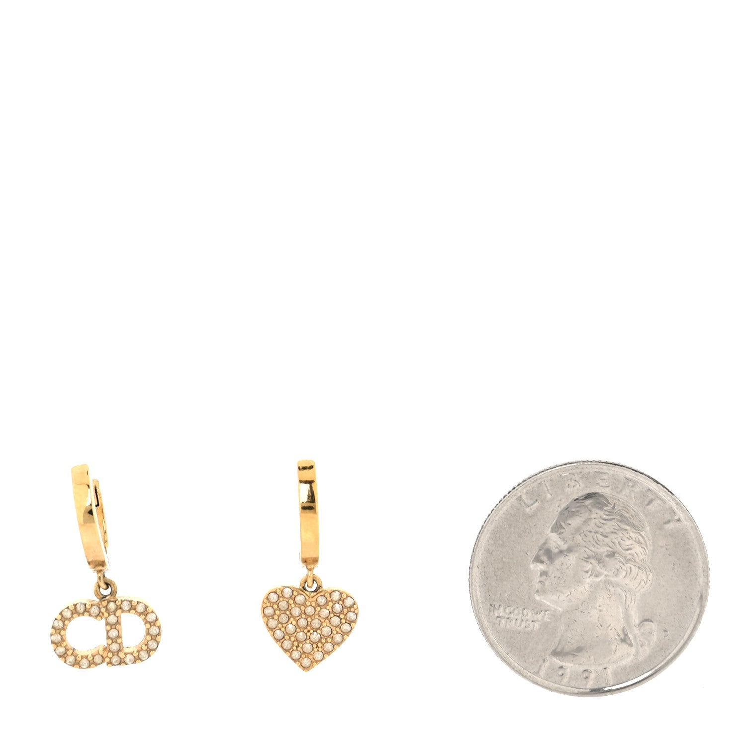 Christian Dior Crystal Heart Clair D Lune Hoop Drop Earrings Gold 5 of 10