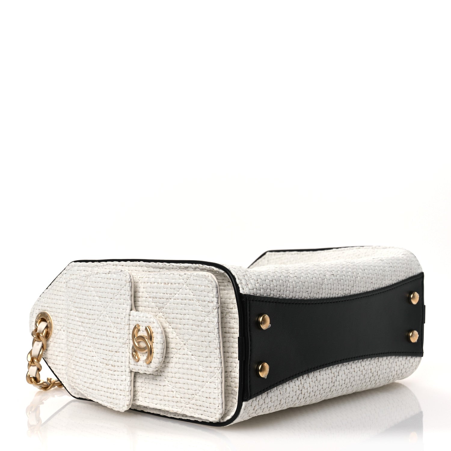 Chanel Braided Raffia Calfskin Mini Chanel 25 Handbag White Black