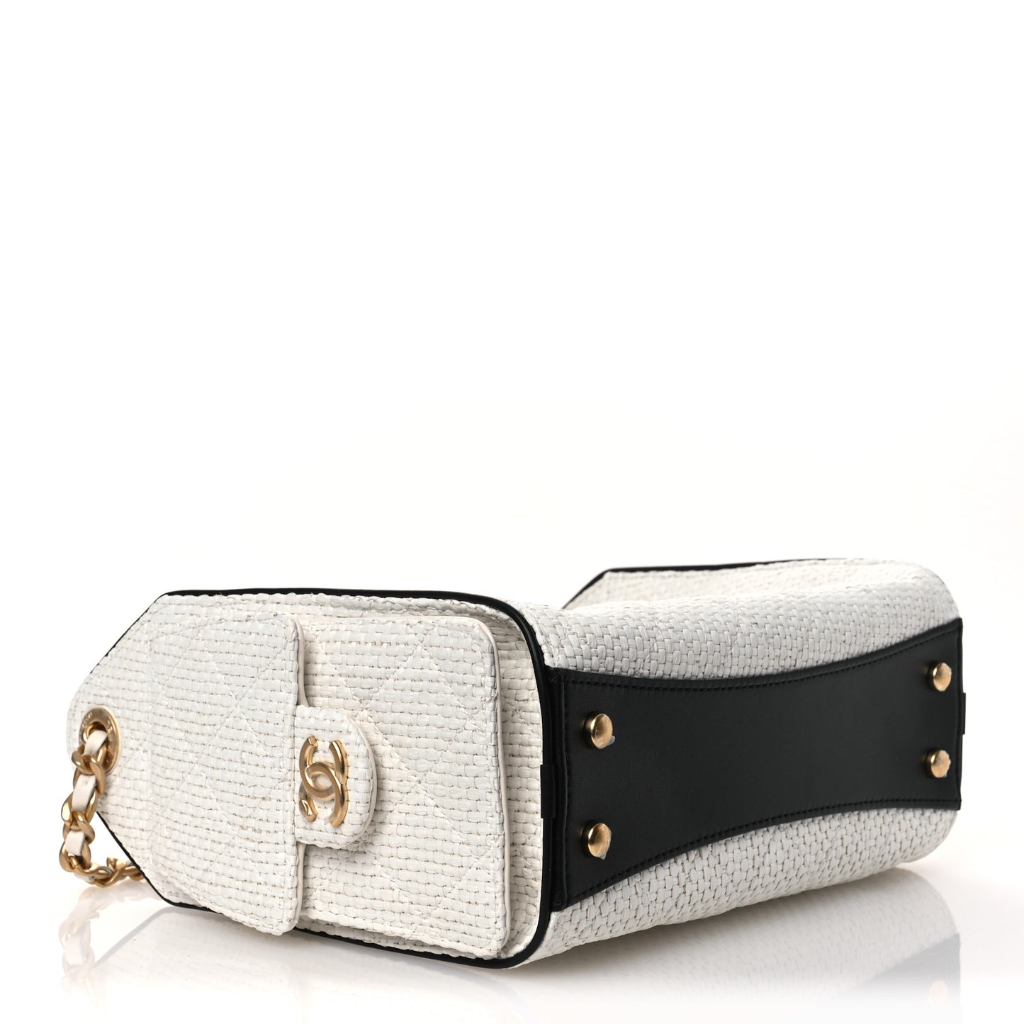 Braided Raffia Calfskin Mini Chanel 25 Handbag White Black