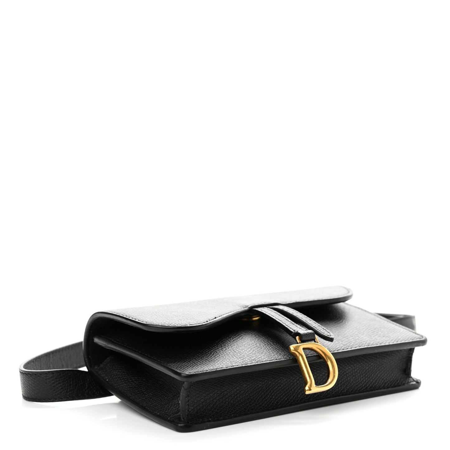 Grained Calfskin Saddle Belt Clutch Black