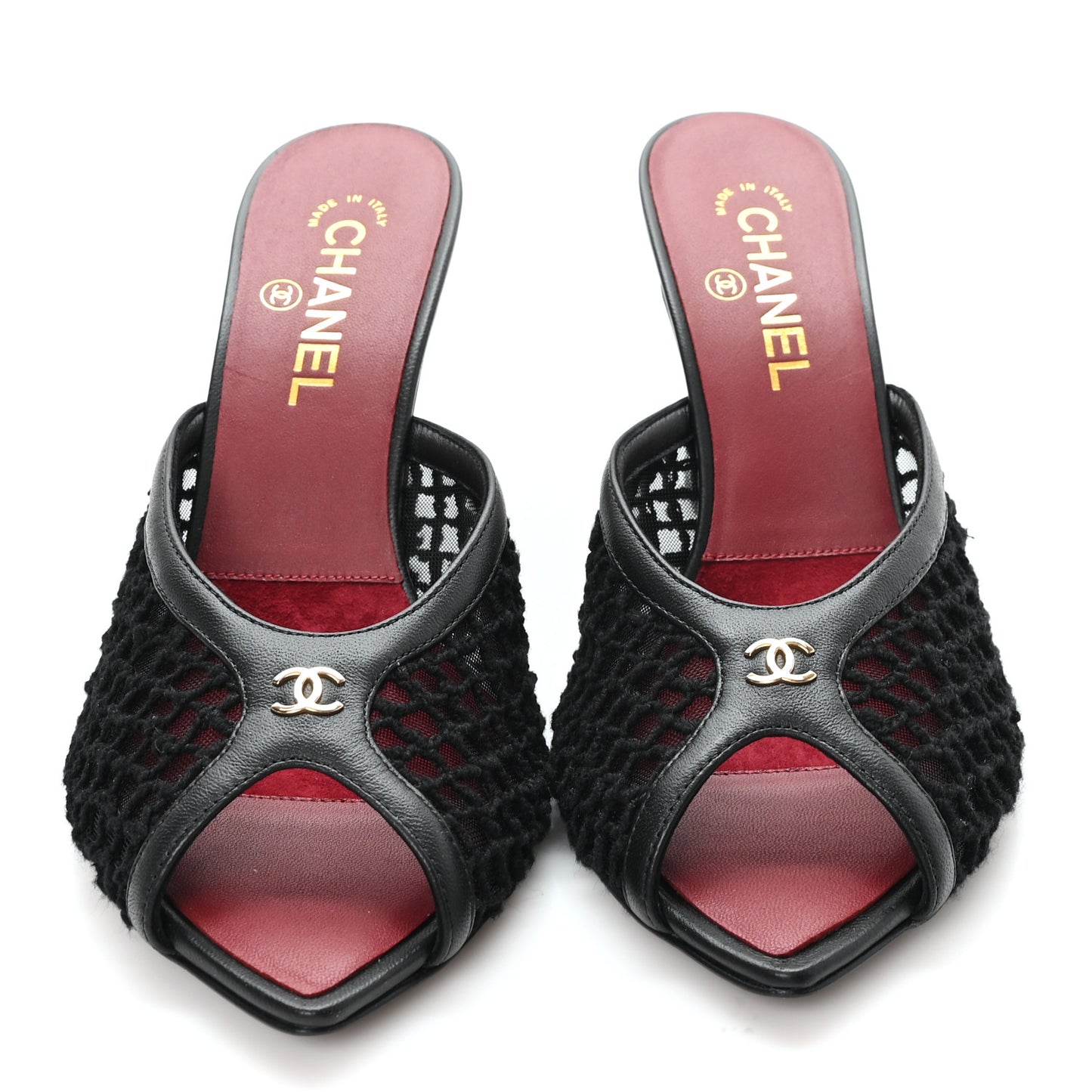 Mesh Cotton Lambskin CC Coco Beach Mules 40 Black