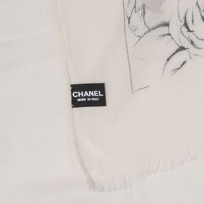 Chanel Cashmere Wool Silk CC Camellia Scarf Ivory 4 of 5
