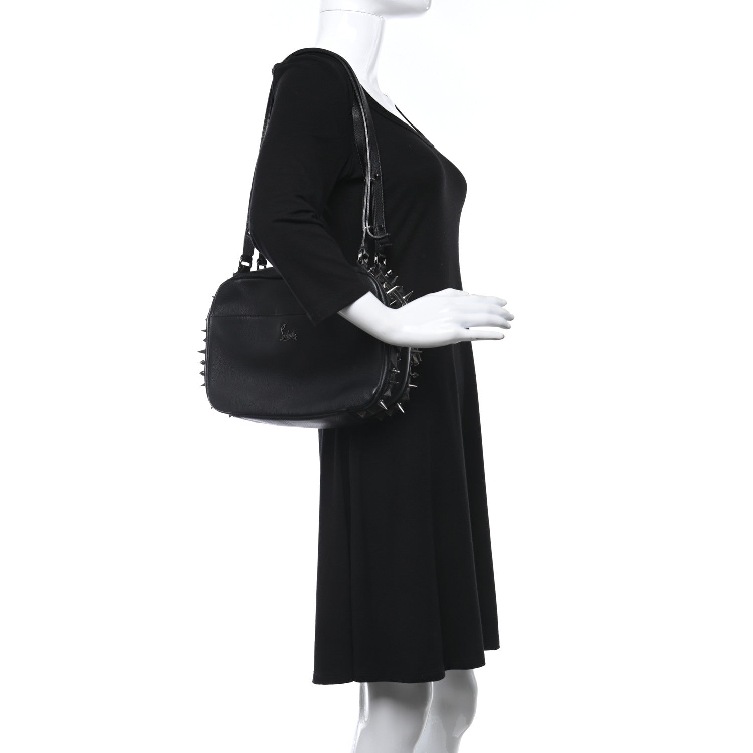 Christian Louboutin Calfskin Spikes Shoulder Bag Black 2 of 9