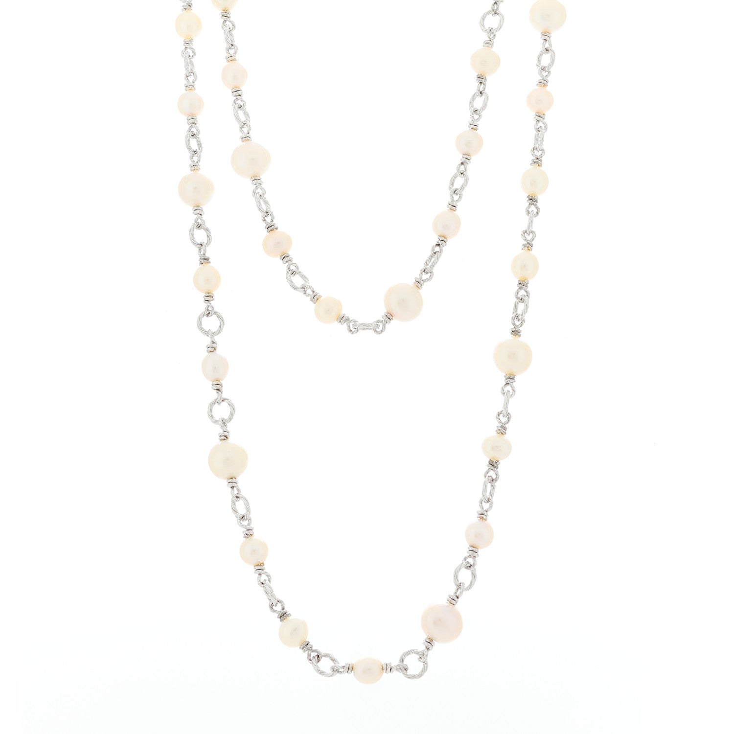 David Yurman Sterling Silver Cultured Pearl Quatrefoil Long Chain Necklace 1 of 5