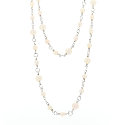 David Yurman Sterling Silver Cultured Pearl Quatrefoil Long Chain Necklace 1 of 5