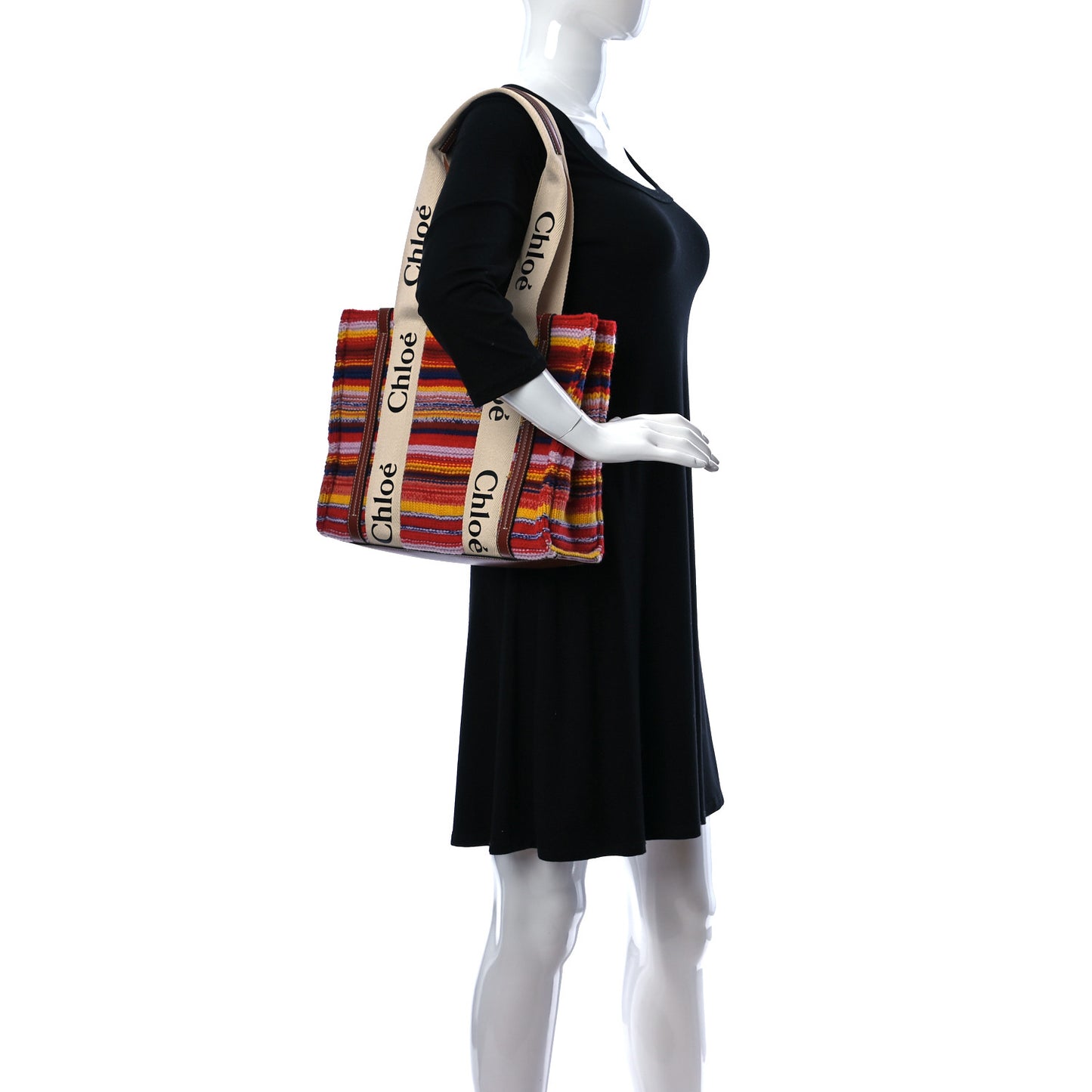 Knit Calfskin Medium Woody Ribbon Tote Red Multicolor