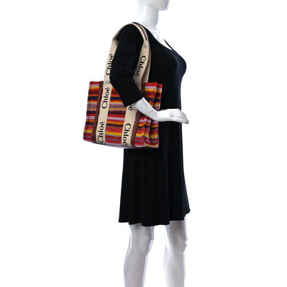 Chloe Knit Calfskin Medium Woody Ribbon Tote Red Multicolor 2 of 10