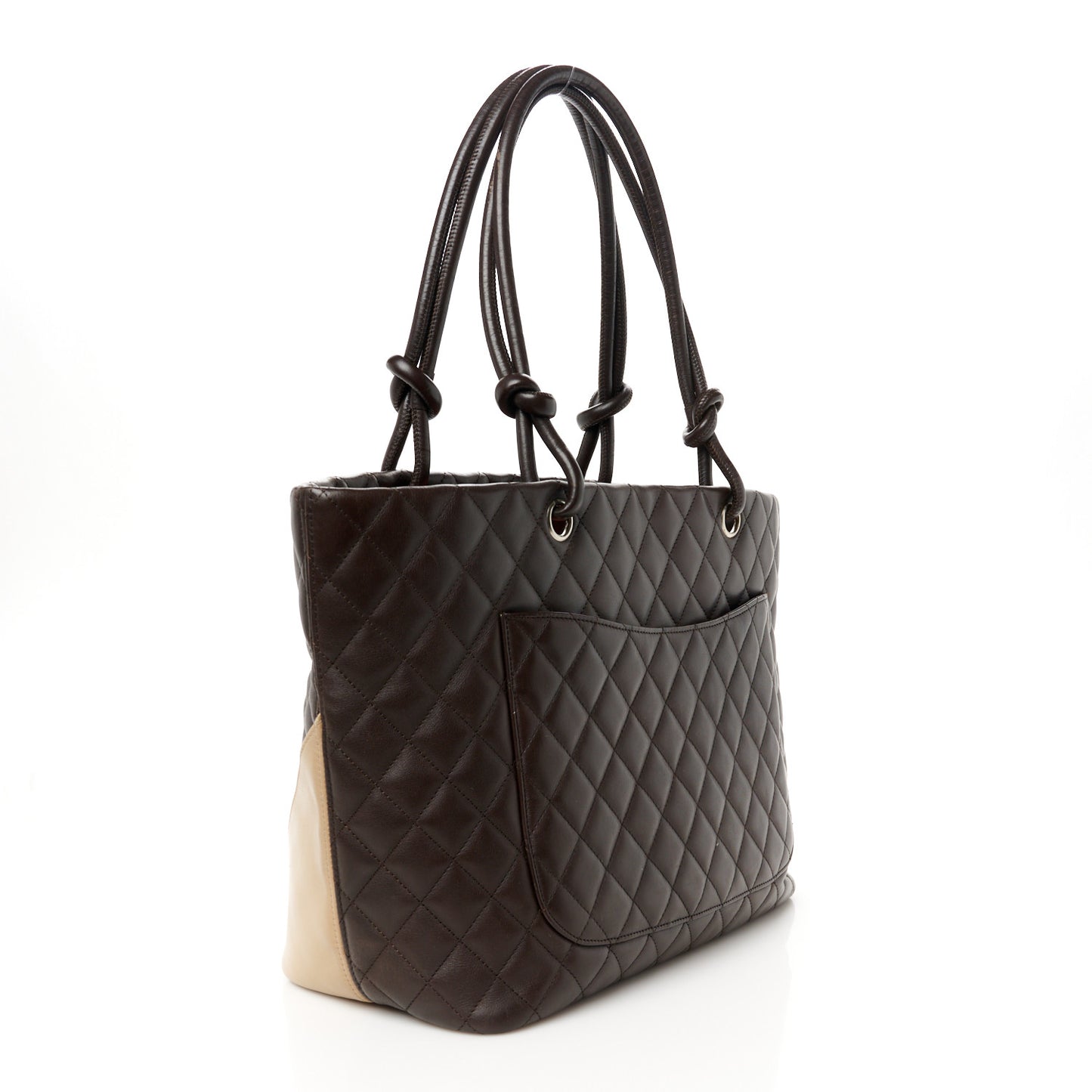 Calfskin Quilted Large Cambon Tote Brown Beige