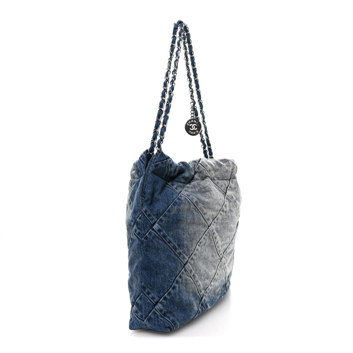 Denim Quilted Small Chanel 22 Blue