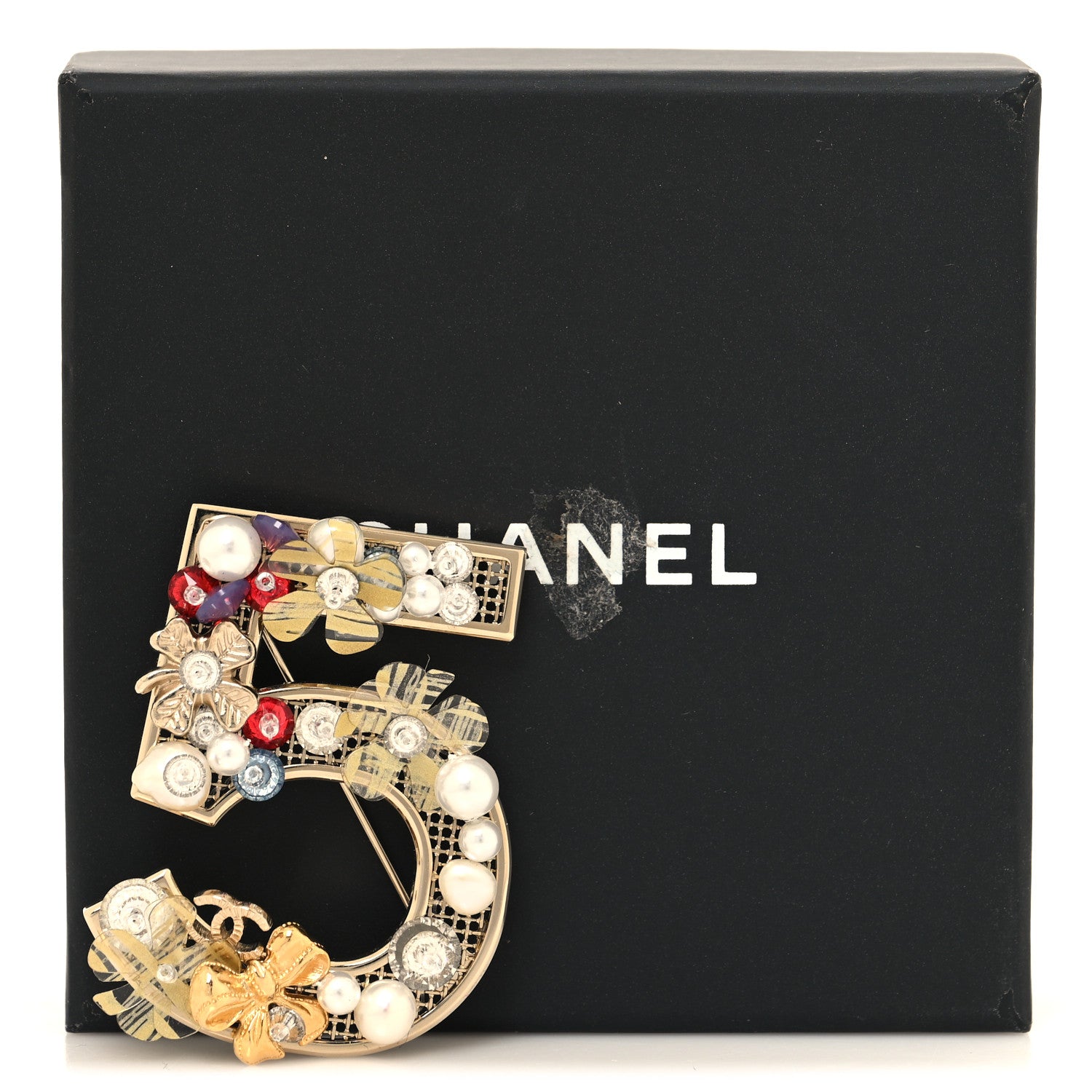 Chanel Pearl Crystal 5 Flower CC Brooch Gold Multicolor 4 of 4