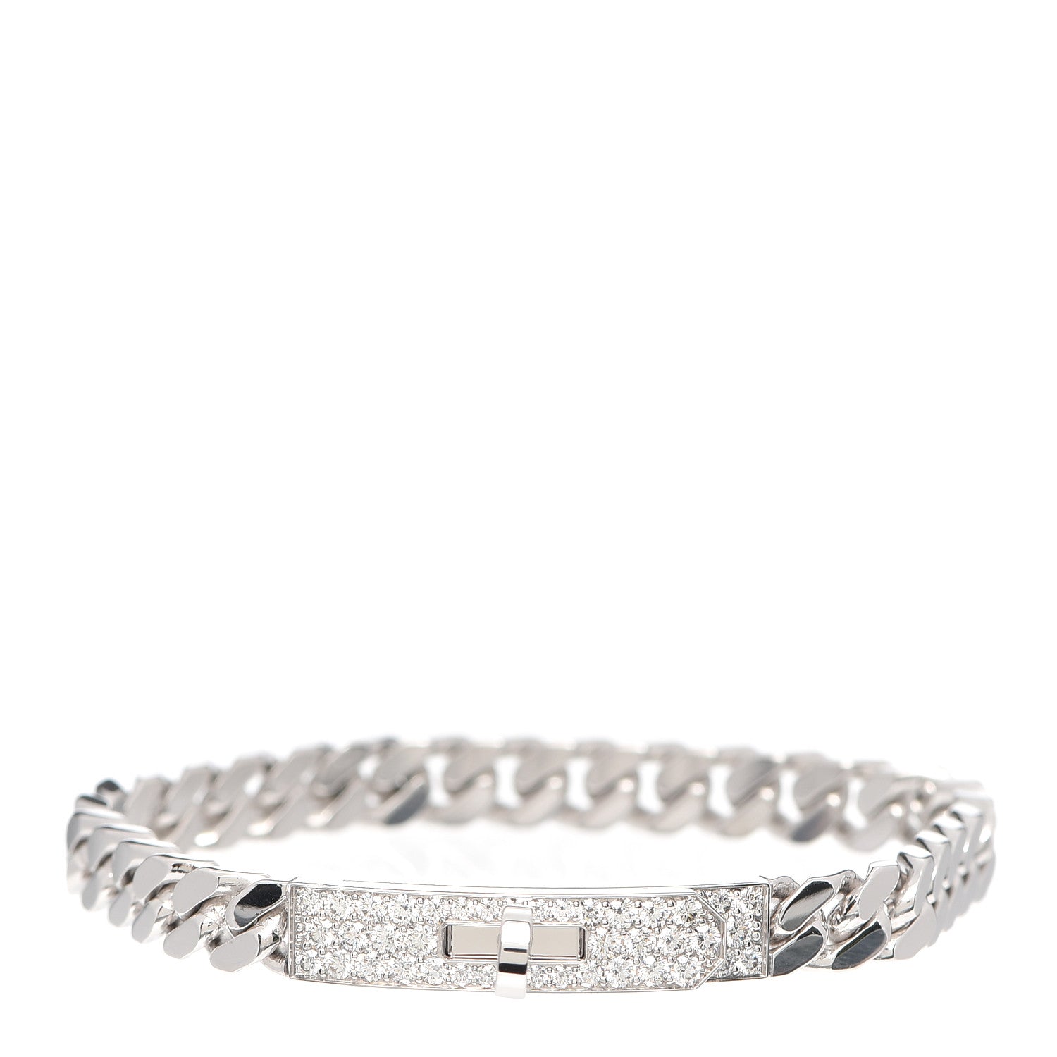 Hermes 18K White Gold Diamond TPM Kelly Gourmette Bracelet ST 1 of 5