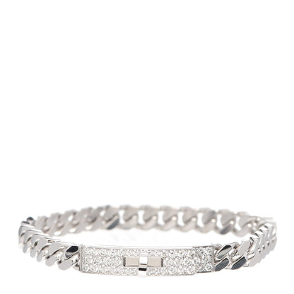 Hermes 18K White Gold Diamond TPM Kelly Gourmette Bracelet ST 1 of 5