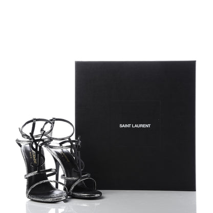 Saint Laurent Calfskin Cassandra 110 Ankle Strap Sandals 37 Argento 9 of 9