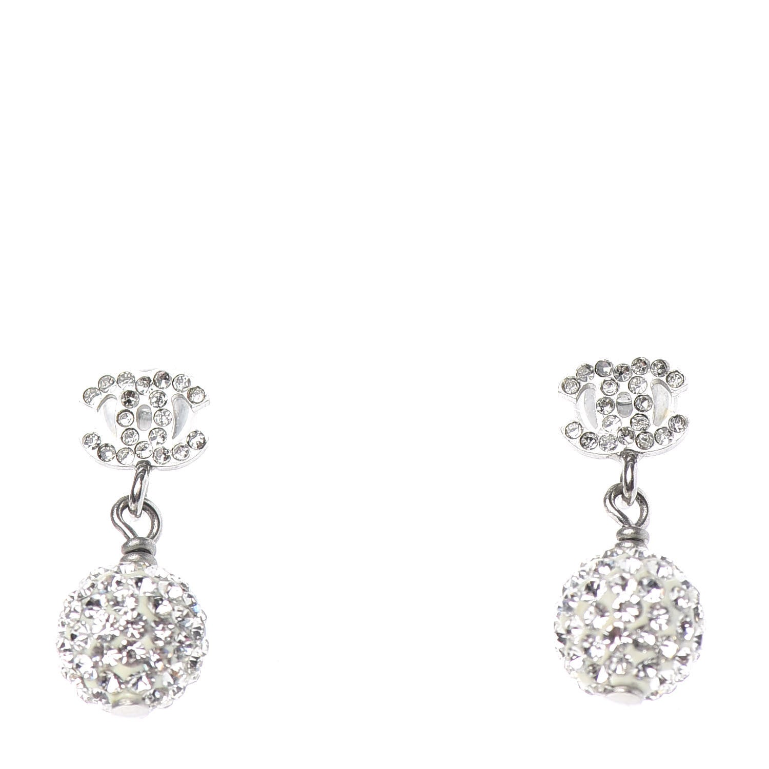 Chanel Crystal CC Drop Earrings White Silver 1 of 4