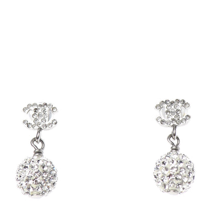 Chanel Crystal CC Drop Earrings White Silver 1 of 4