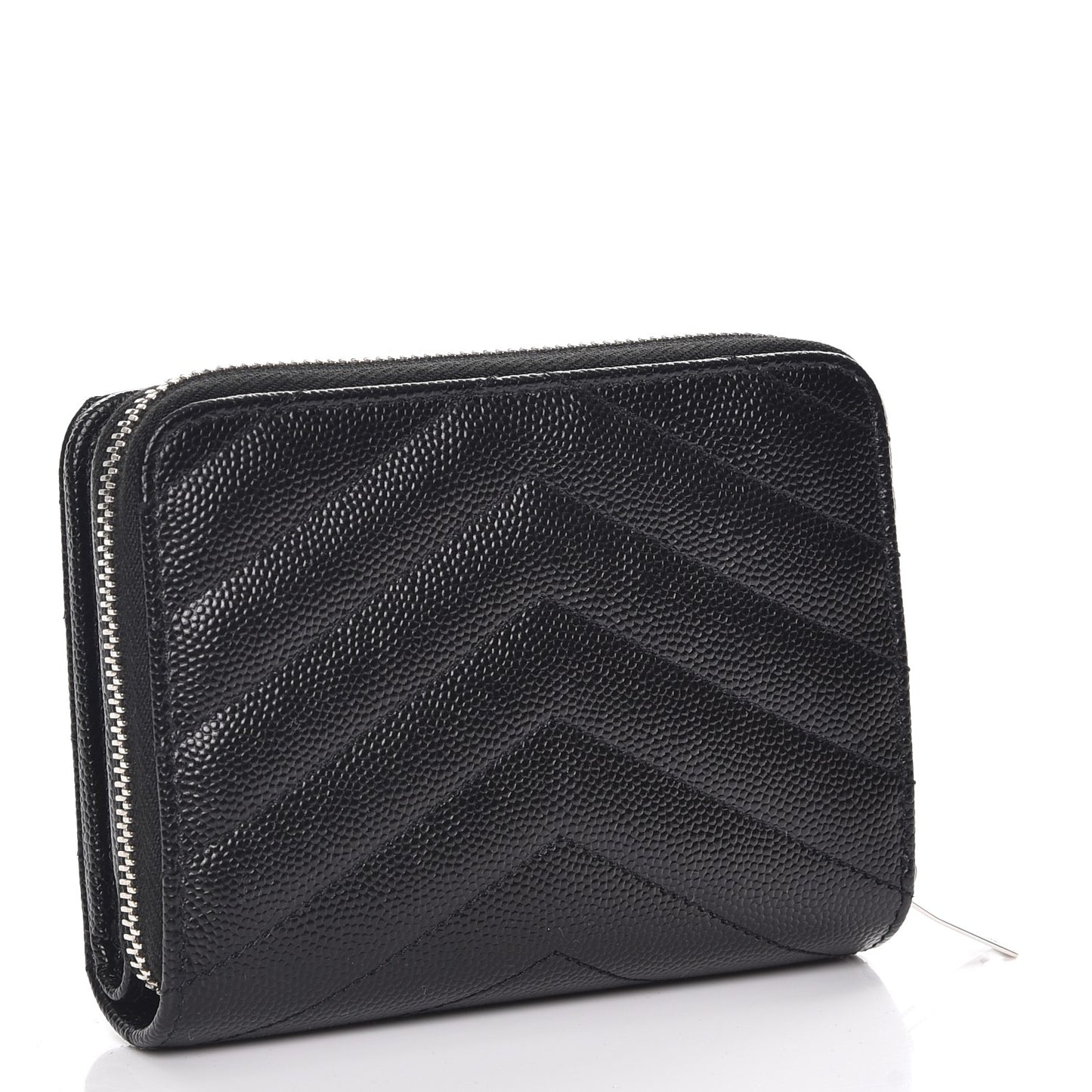 Grain De Poudre Matelasse Chevron Monogram Compact Zip Around Wallet Black