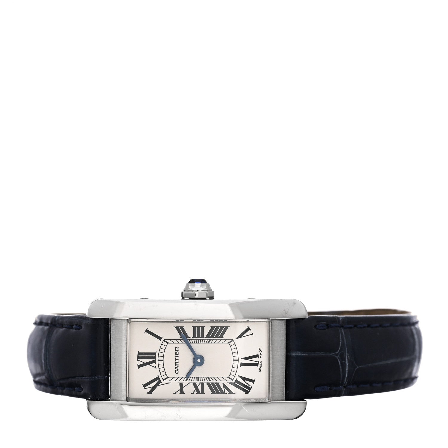 Cartier Stainless Steel Alligator 19mm Tank Americaine Quartz Watch Blue 2 of 5