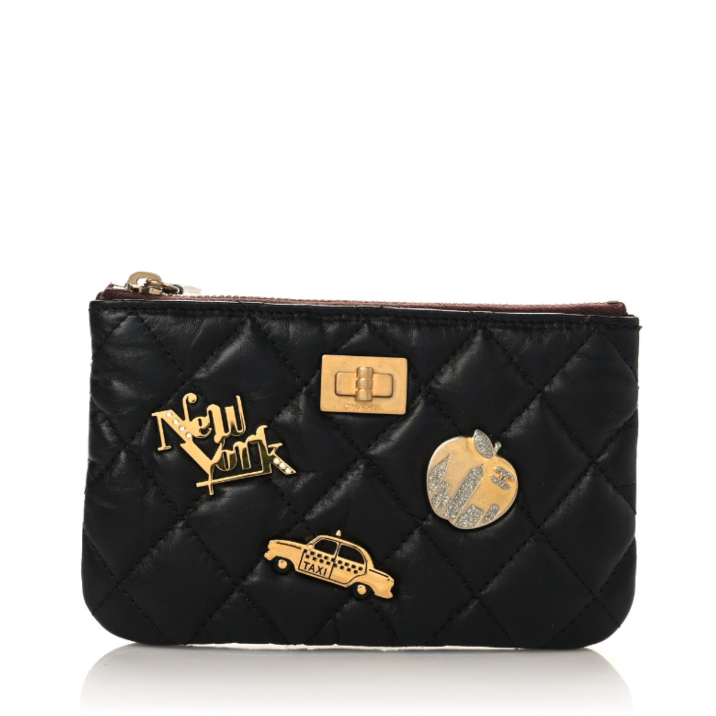 Aged Calfskin Quilted Small Lucky Charms Cosmetic Case Black