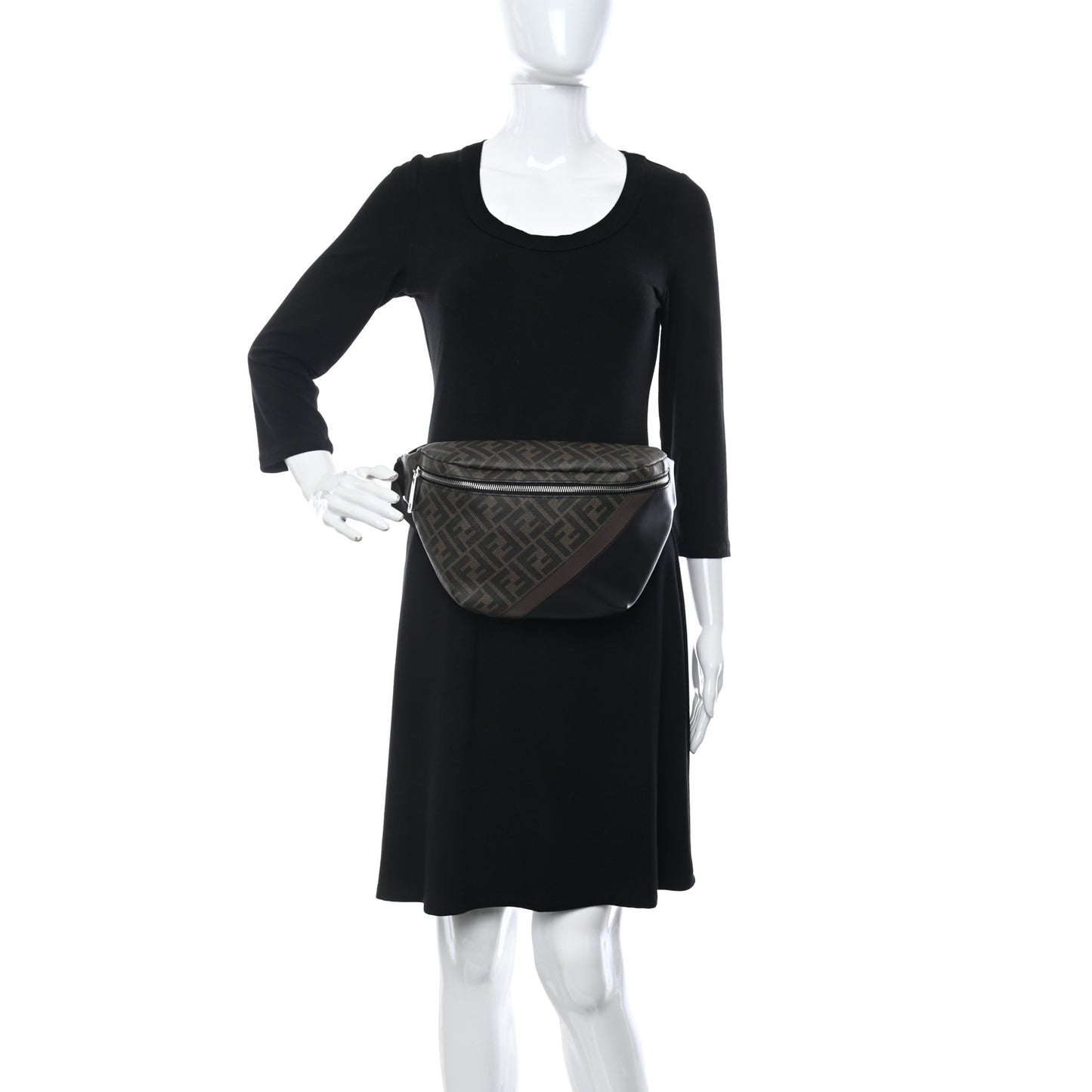 Glazed Fabric Vitello Liberty FF 1974 Diagonal Belt Bag Tobacco Moresco Black