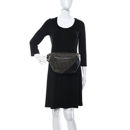 Fendi Glazed Fabric Vitello Liberty FF 1974 Diagonal Belt Bag Tobacco Moresco Black 2 of 10