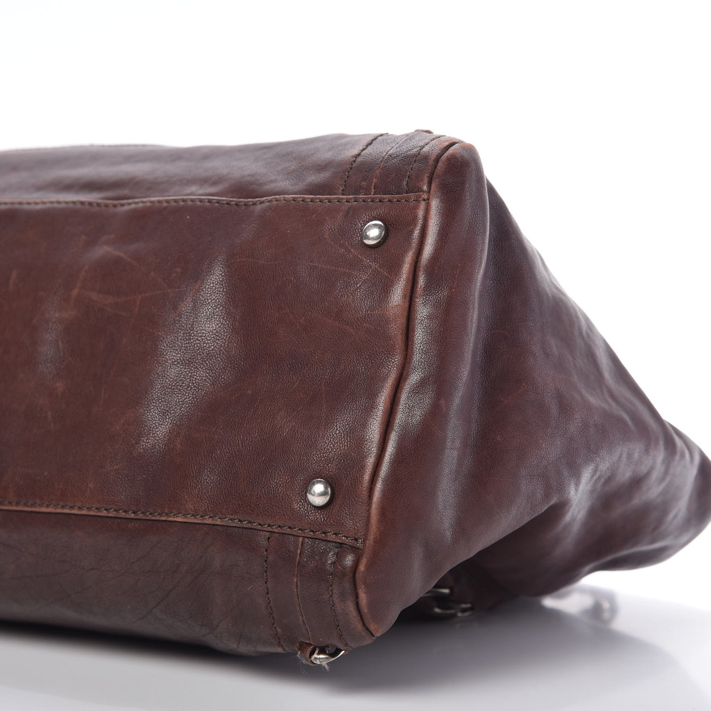 Glazed Calfskin East West Modern Chain Tote Brown