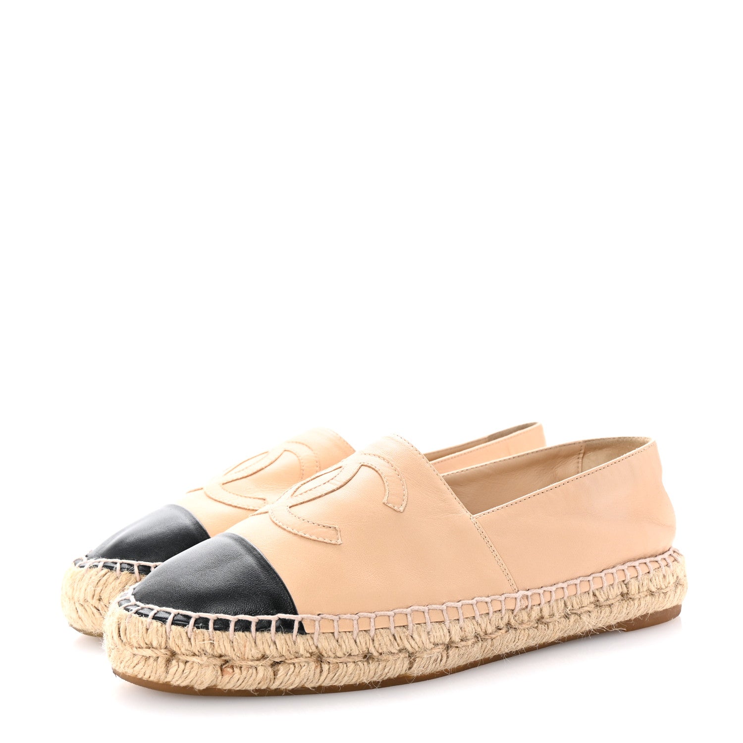 Chanel Lambskin CC Espadrilles 38 Beige Black 4 of 11