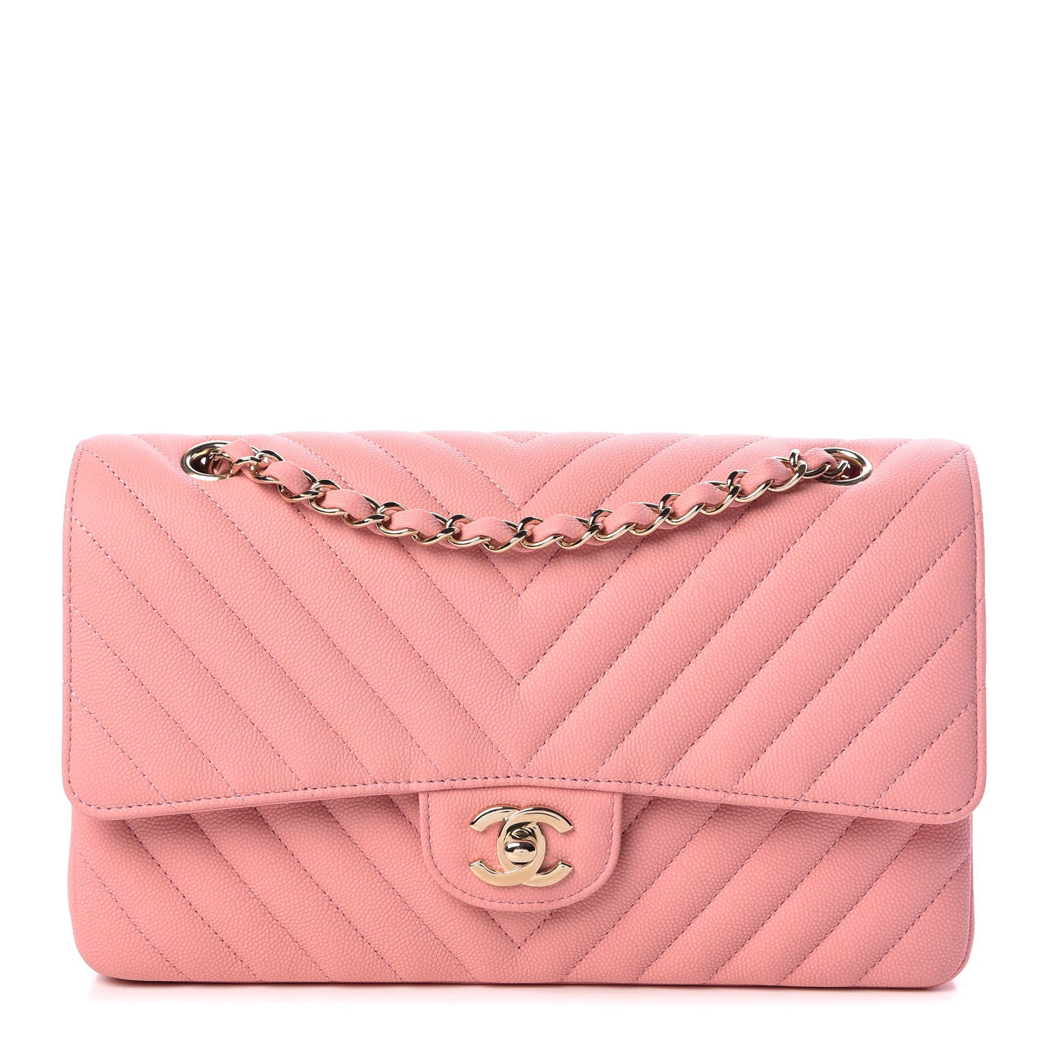 Chanel Caviar Chevron Quilted Medium Double Flap Pink 1 of 9