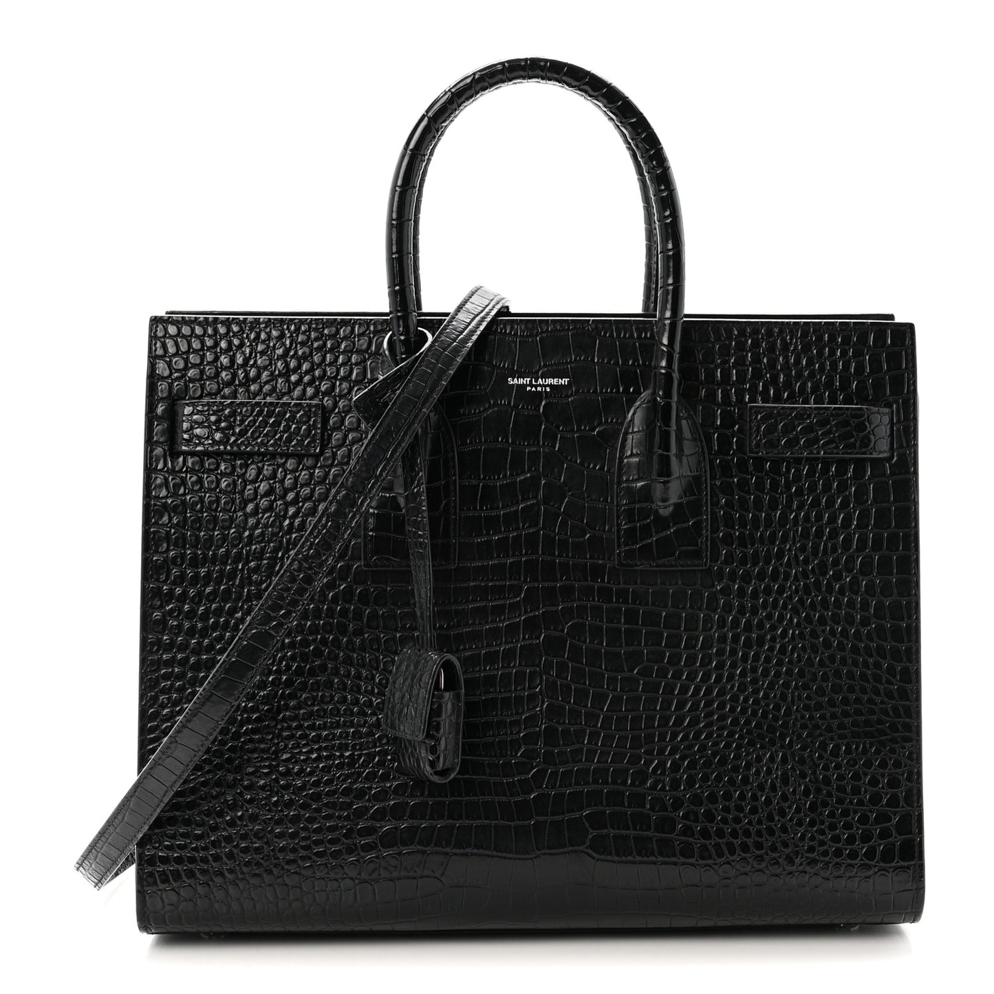 Calfskin Crocodile Embossed Small Sac de Jour Black