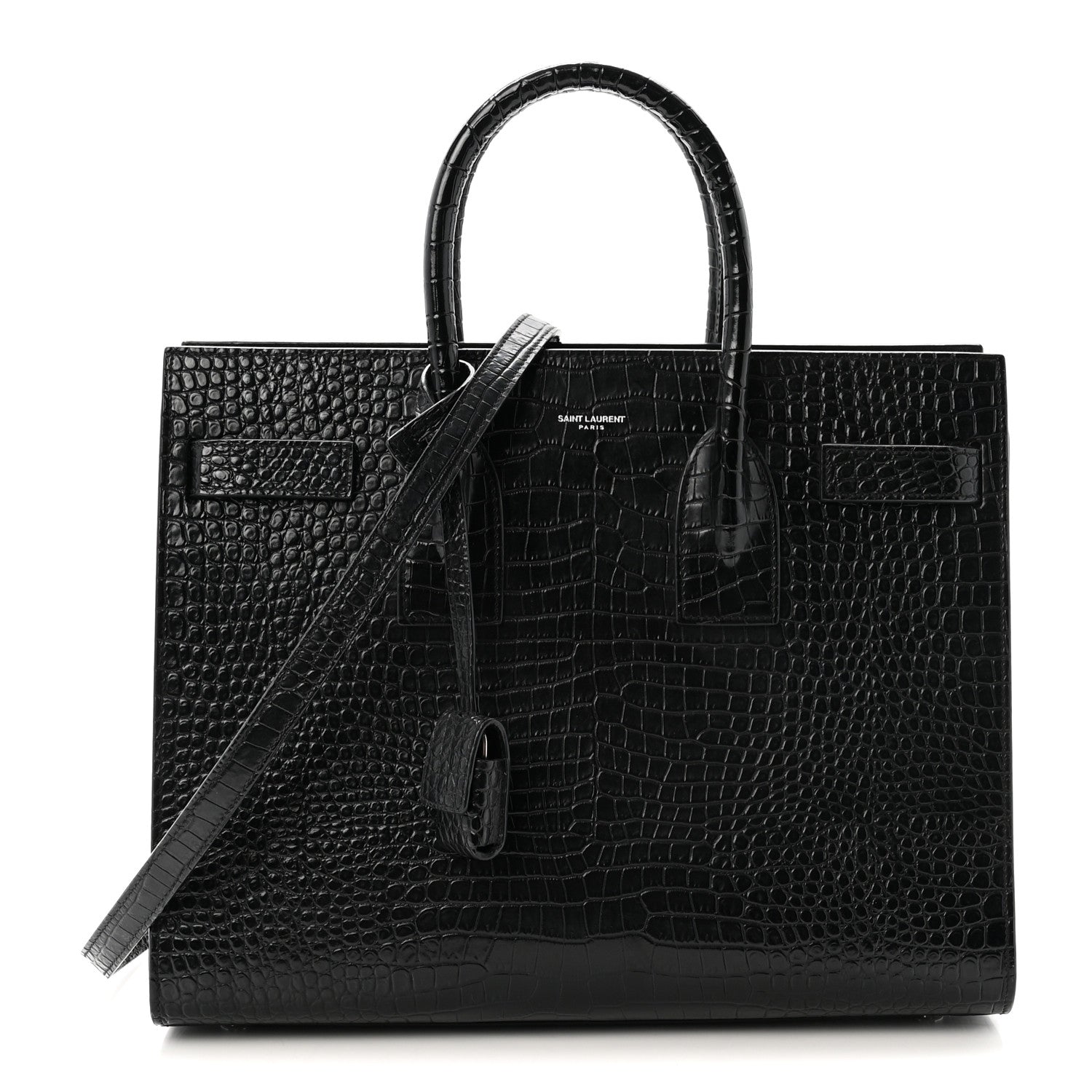 Saint Laurent Calfskin Crocodile Embossed Small Sac de Jour Black 1 of 10