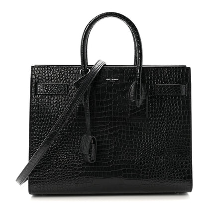 Saint Laurent Calfskin Crocodile Embossed Small Sac de Jour Black 1 of 10