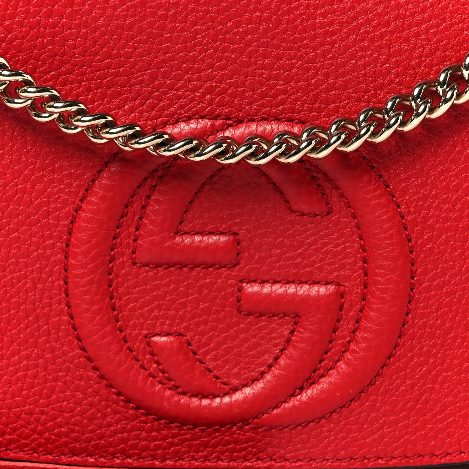 Gucci Pebbled Calfskin Medium Soho Flap Crossbody Tabasco Red 9 of 11