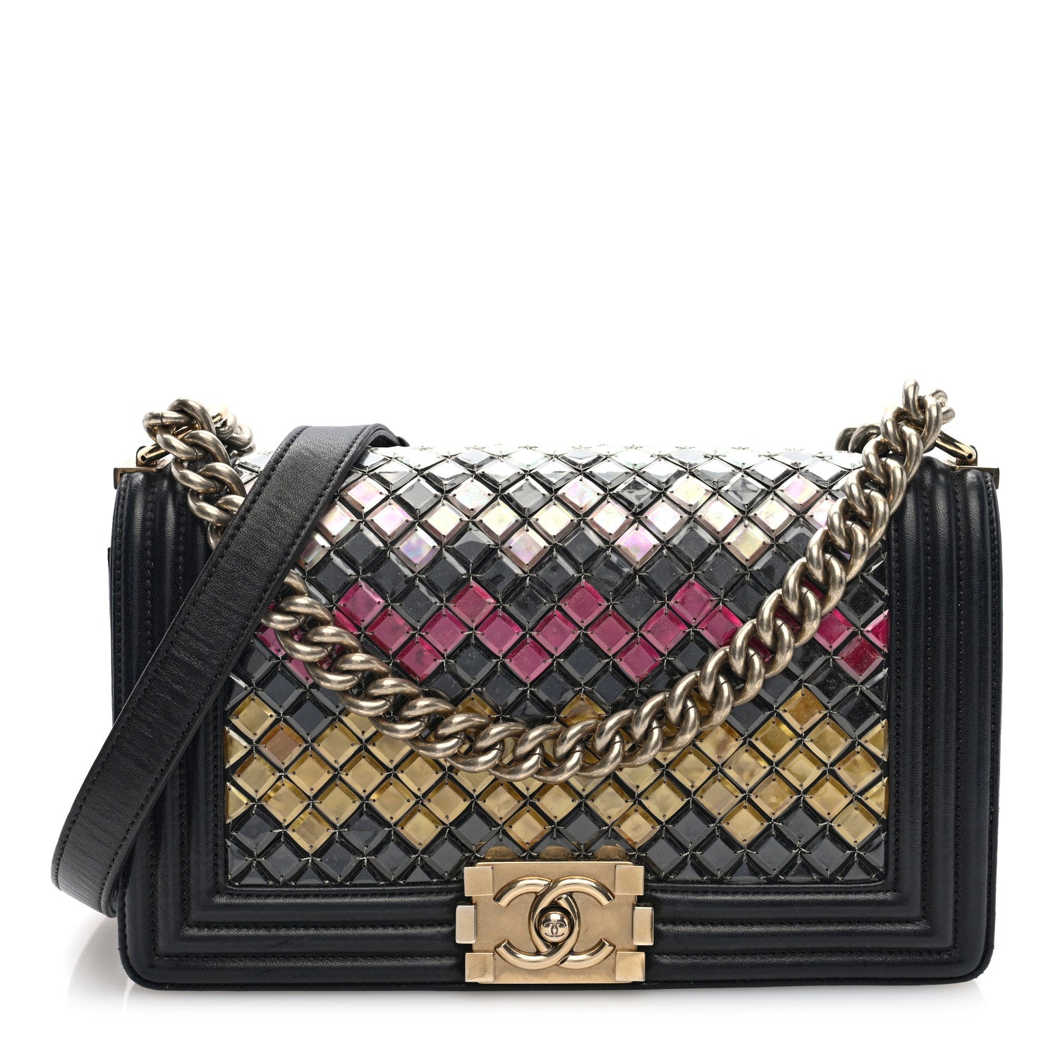 Chanel Lambskin Tile Embroidered Medium Brasserie Mosaic Boy Flap Black Multicolor 1 of 10