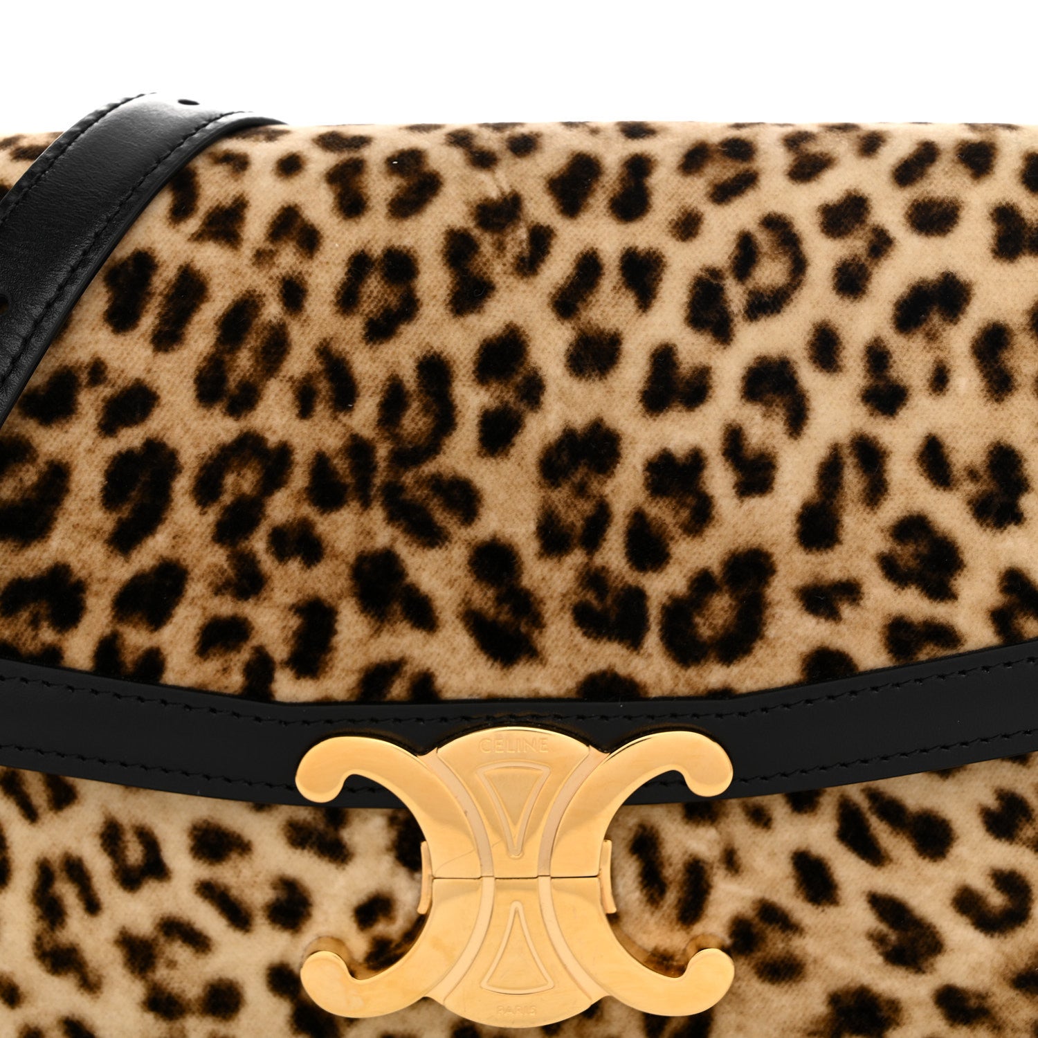 Celine Velvet Calfskin Leopard Print Teen Triomphe Bag Brown Black 7 of 9