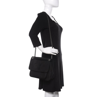 Saint Laurent Nubuck Crocodile Embossed Monogram Medium Niki Chain Satchel Black 3 of 14