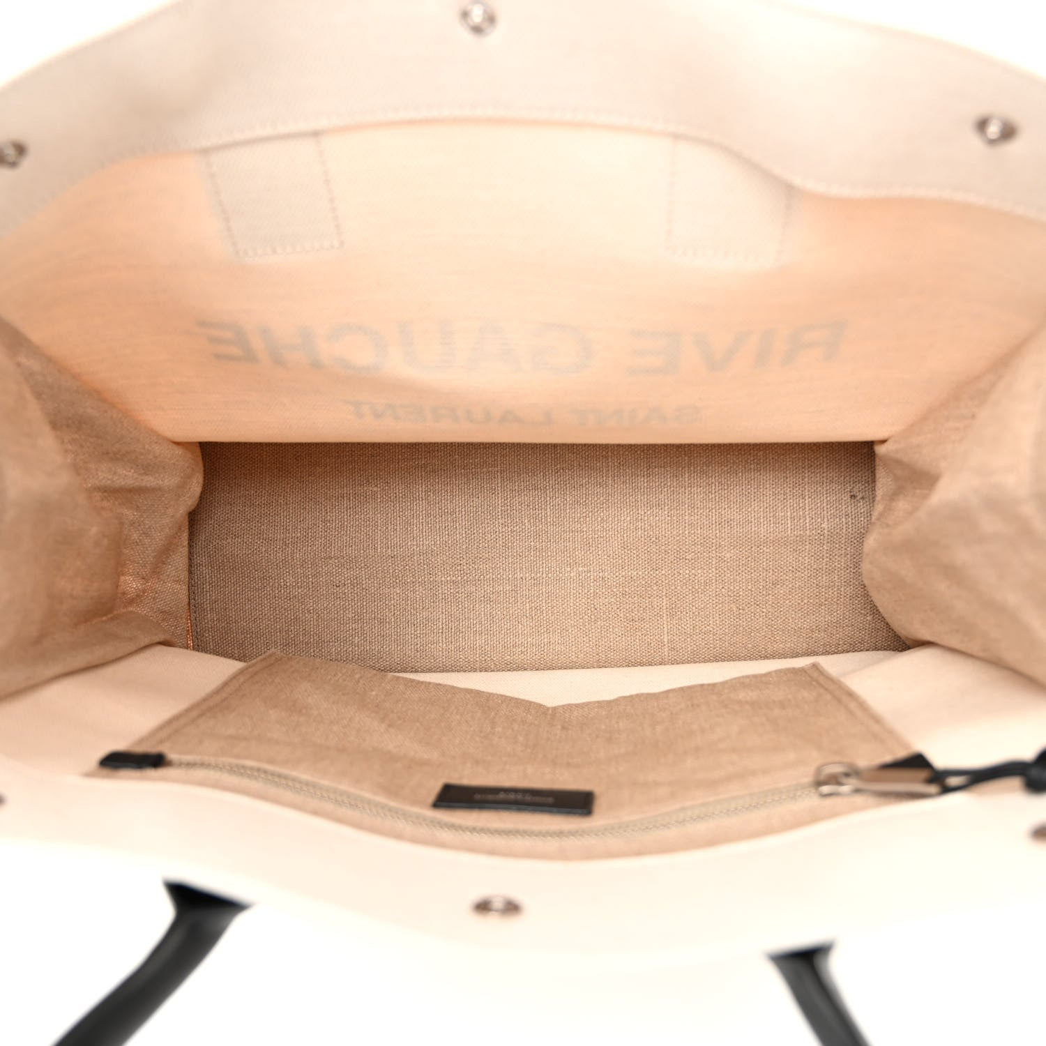 Saint Laurent Linen Calfskin Small Rive Gauche Tote Greggio Natural 5 of 9