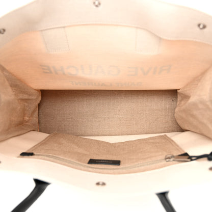 Saint Laurent Linen Calfskin Small Rive Gauche Tote Greggio Natural 5 of 9