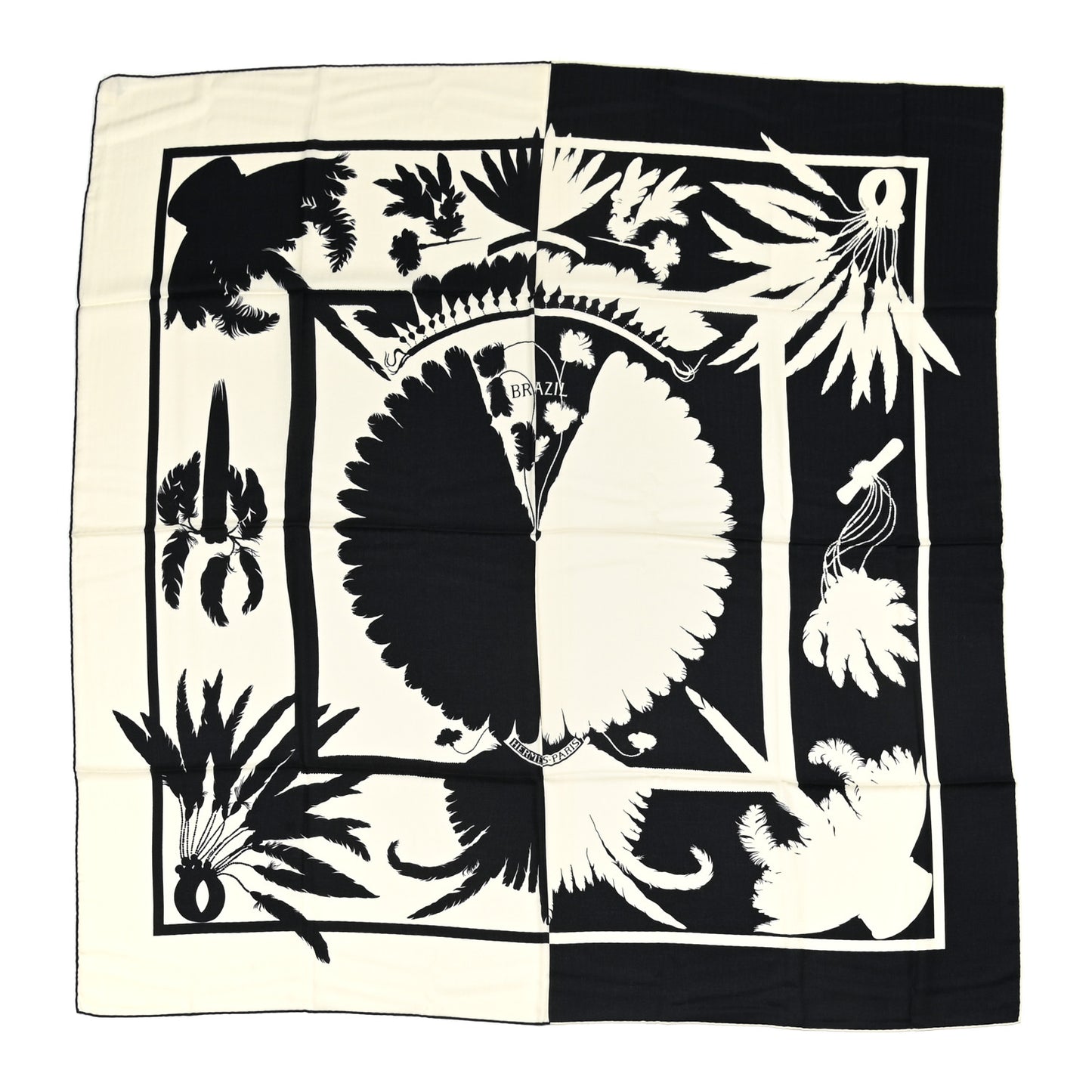 Cashmere Silk Brazil Tattoo Shawl 140 Bleu Black White
